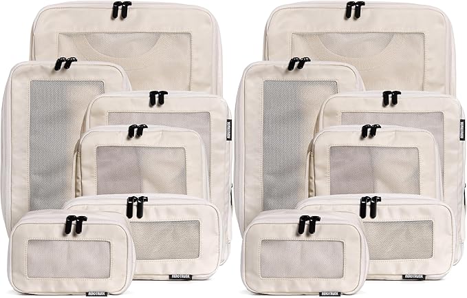 Aerotrunk Compression Packing Cubes for Travel - Luggage Organizer Bags - Double Zipper Packing Cubes for Suitcases (12-Pack, Beige)