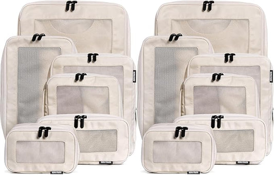 Aerotrunk Compression Packing Cubes for Travel - Luggage Organizer Bags - Double Zipper Packing Cubes for Suitcases (12-Pack, Beige)