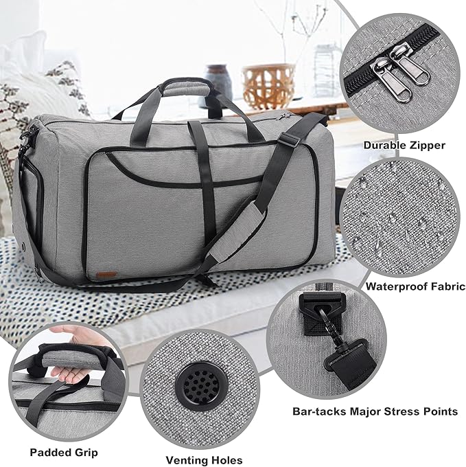 80L Duffle Bag for Travel, Large Foldable Waterproof Travel Duffel Bags Weekender Overnight Bag for Men and Women with Shoe Compartment (Gray)