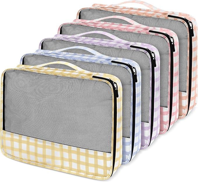 5 Pcs Packing Cubes for Suitcase Large Travel Cubes Carry on Luggage Organizer Bags for Clothes Accessories(S,Plaid)