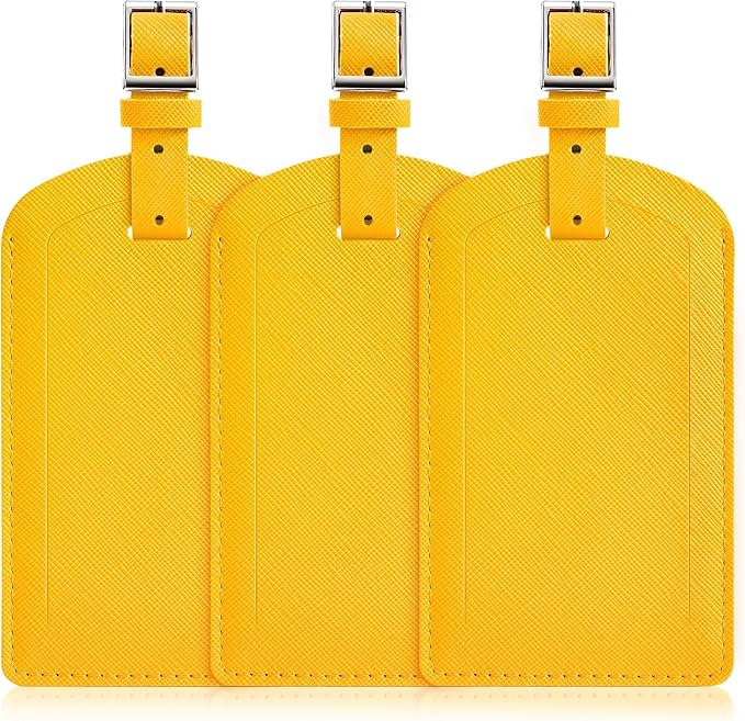 3 Pack Luggage Tags for Suitcases, TSA Approved Bag Tags, Baggage Tags with Privacy Protection, Travel Essentials Luggage Accessories, Lemon Yellow
