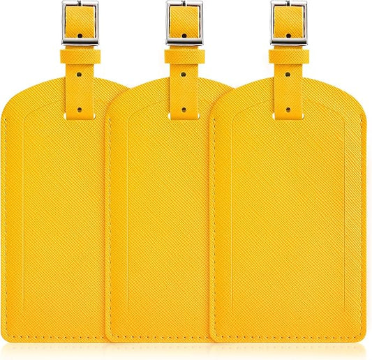 3 Pack Luggage Tags for Suitcases, TSA Approved Bag Tags, Baggage Tags with Privacy Protection, Travel Essentials Luggage Accessories, Lemon Yellow