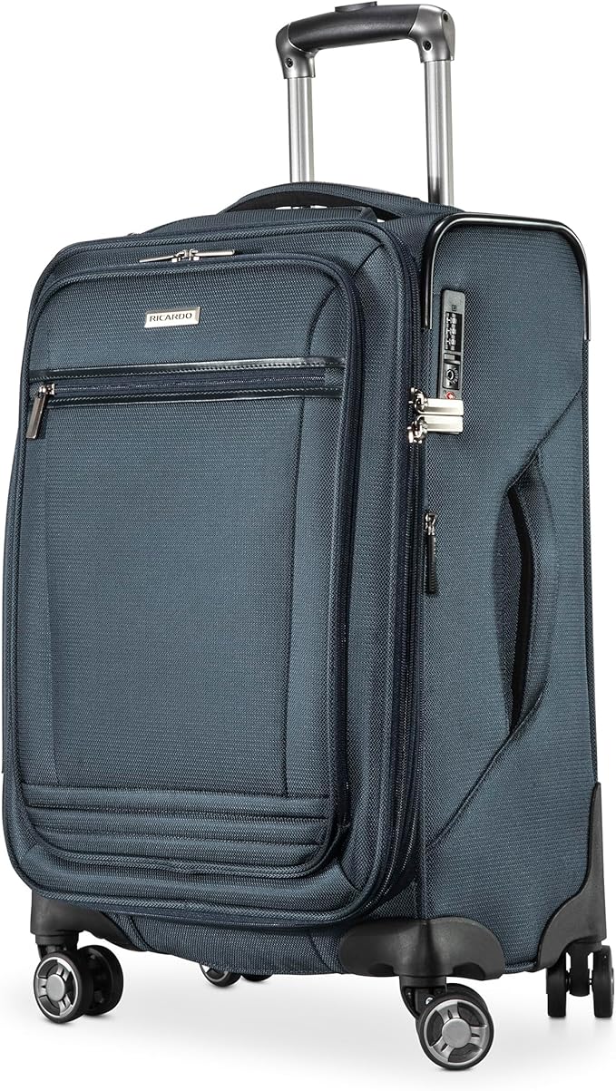 Ricardo Beverly Hills Avalon Softside Carry-On Luggage Made with Sustainable 100% Recycled PET (rPET), Lightweight, Eco-Friendly Travel, Expandable, Dual Spinner Wheels, Storm Blue, 20-inch