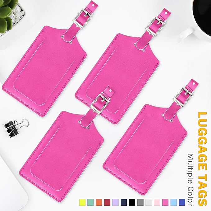 Travelambo Luggage Tags for Suitcases PU Leather Travel Tags Bag Tags Privacy Protection Travel Essentials