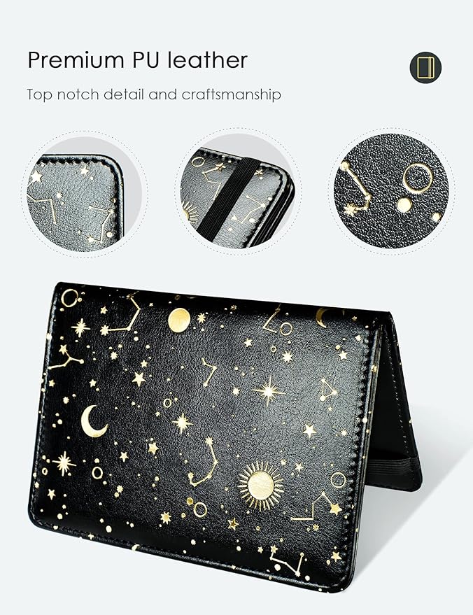 Mymazn Passport Holder with Clear Pocket Passport Case Passport Cover Women Passport Case with RFID Blocking and Vaccine Card Holder Travel Wallet (Black/Gold, Minimalist)