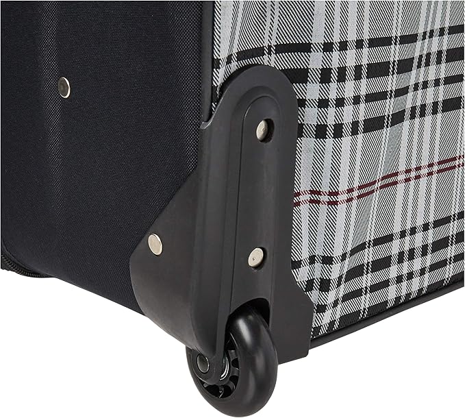 Rockland Fashion Softside Upright Luggage Set, Telescoping Handles, Black Plaid, 4-Piece (14/19/24/28)