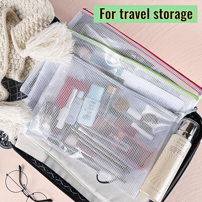 EOOUT 14pcs Zip Pouch Organizers, Mesh Bags with Zipper, 8 Sizes 14 Colors, Waterproof, for Travel, School, Office & Home