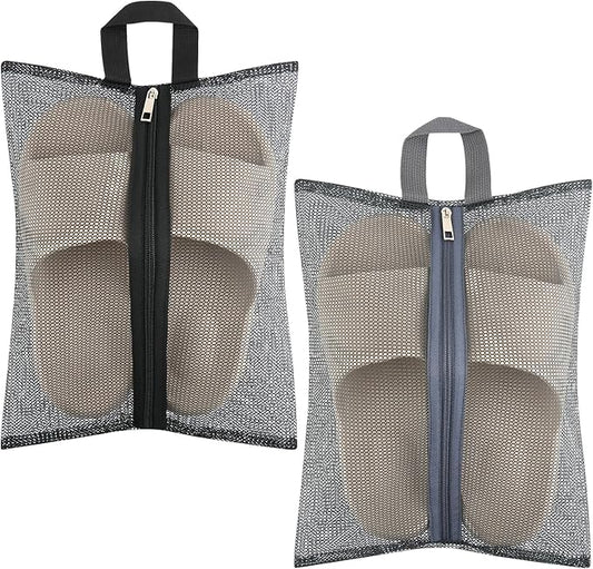 2 Pcs Shoe Bags for Travel, Mesh Breathable Sneaker Bags Portable Shoe Storage Organizer with Handle for Travel Gym Sport, Reusable Zipper Pouch for Women and Men