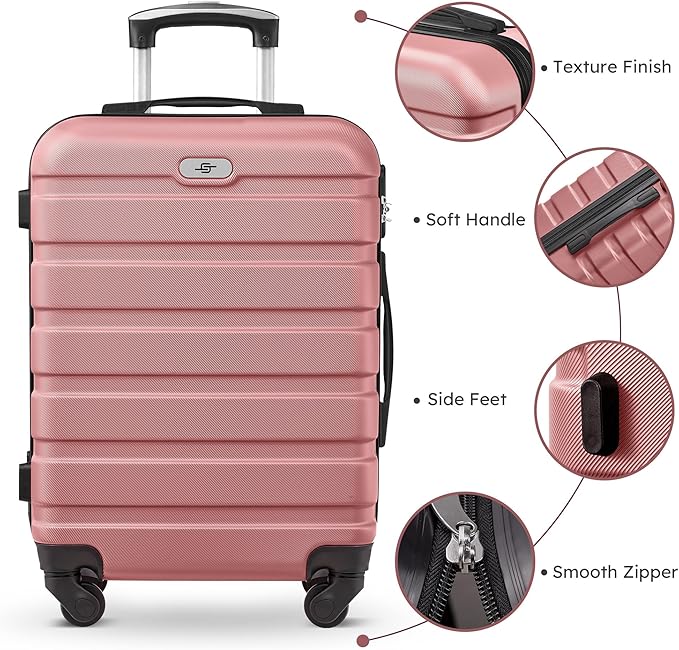 Suitour 4 Piece Luggage Sets, Hard Shell Suitcase Set with Spinner Wheels 16 20 24 28inch Travel Sets(Rose Gold)