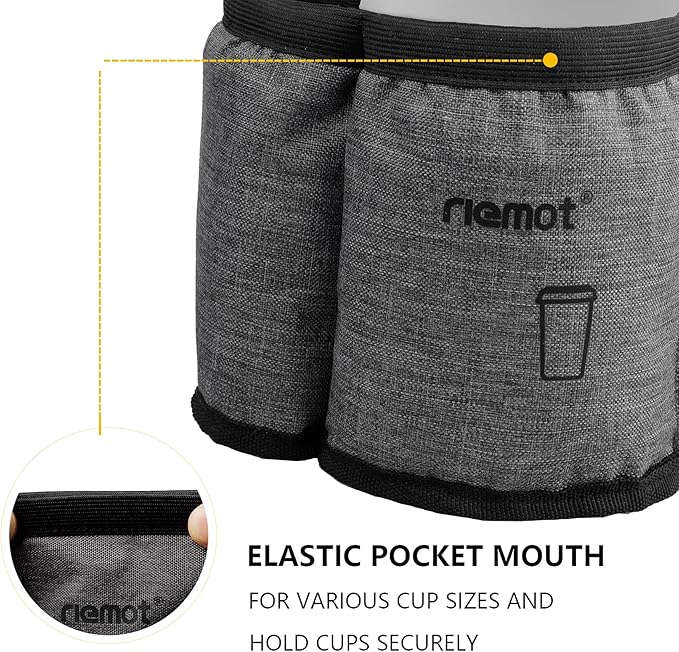 riemot Luggage Travel Cup Holder Free Hand Drink Carrier - Hold Two Coffee Mugs No Spill - Fits Roll on Suitcase Handles - Gifts for Flight Attendants Travelers Accessories Grey
