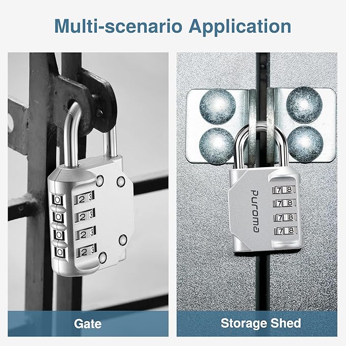 Puroma 4 Pack Combination Lock for Locker 4 Digit Outdoor Waterproof Padlock for School, Gym, Sports, Fence, Toolbox, Gate, Case, Outdoor, Hasp Storage, Cabinets (Silver)