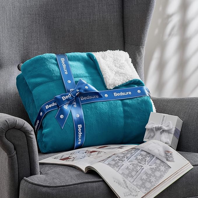 Bedsure GentleSoft Sherpa Fleece Throw Blanket for Couch, Non-Heated, Thick and Warm Throw for Women and Men, Soft Fuzzy Plush Blanket for Winter, Teal, 50x60 Inches