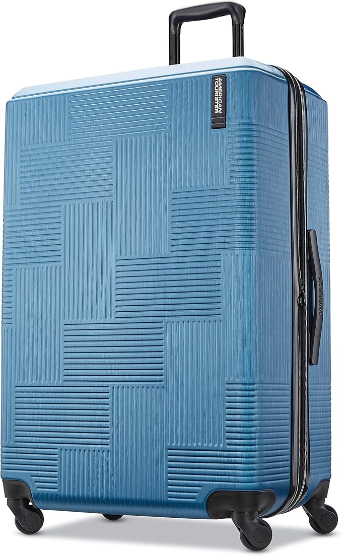 American Tourister Stratum XLT Expandable Hardside Luggage with Spinner Wheels, Blue Spruce, Checked-Large 28-Inch