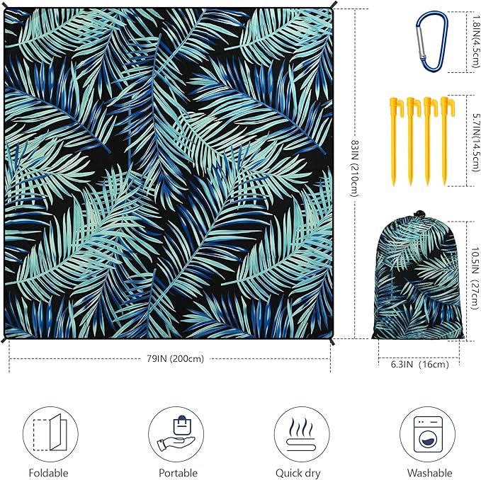 Beach Blanket Waterproof Sandproof Extra Large Beach Mat 79" X 83"/120"x108"for 1-8 Adults Quick Drying Durable Outdoor Picnic Mat for Beach Travel Camping Hiking