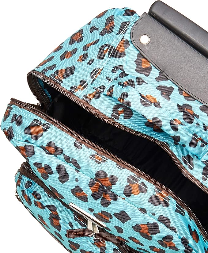 Rockland Double Handle Rolling Backpack, Blue Leopard, 17"