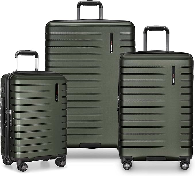 Traveler's Choice Archer Polycarbonate Hardside Spinner Luggage Set, Tie Down Straps, Green, 3-Piece