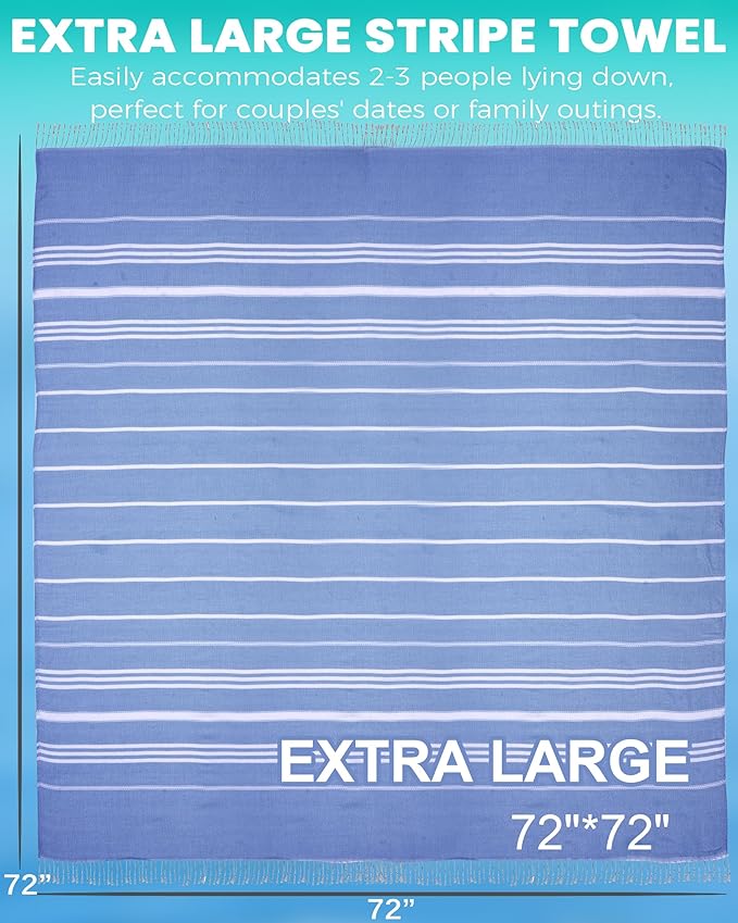 Giant Huge Thin Boho Throw Blanket Turkish Beach Blanket Towel Jumbo Extra Large XL XXL Big Oversized Outdoor Picnic Accessories Travel Essentials for Family Camping Gears Must Haves Yard Mat Navy