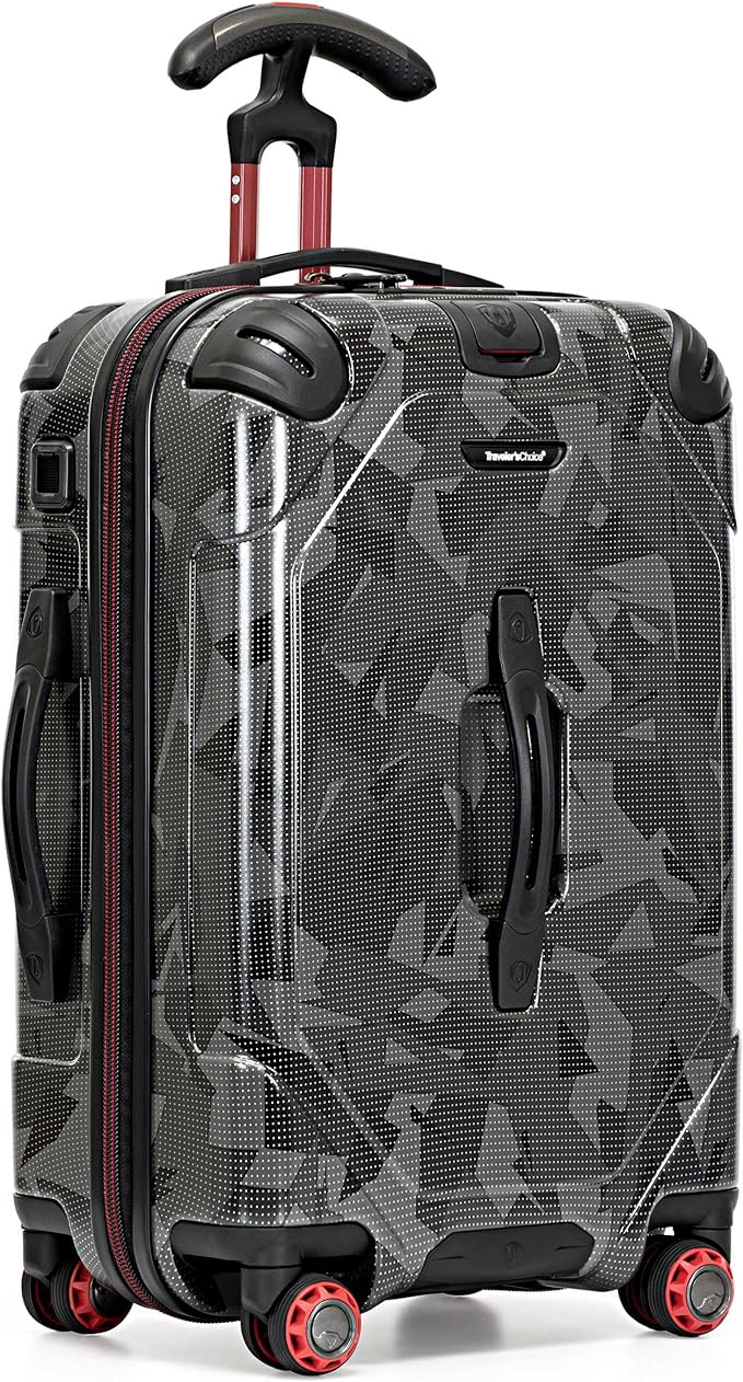 Traveler's Choice Maxporter II Polycarbonate Hardside Trunk with Spinner Wheels, Gray Camo, 22-Inch Carry-on Luggage