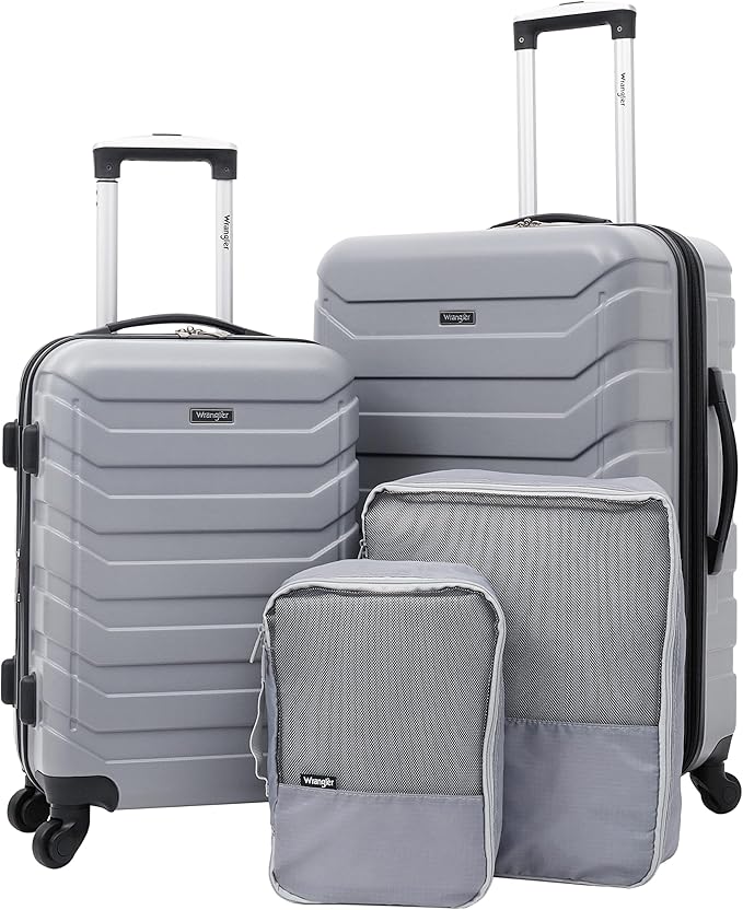 Wrangler 4 Piece Miami Luggage and Packing Cubes Set, Sharkskin