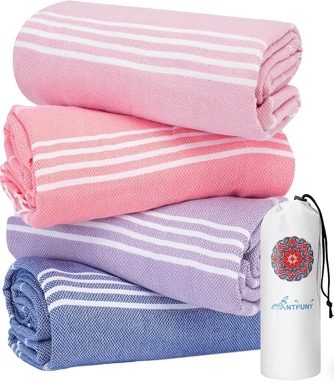 Antfuny 4 Packs Turkish Beach Towels Adult Pool Swim Bathroom Towel Oversized Sand Free Quick Dry Lightweight Extra Large Cloud Summer Vacation Essentials Clearance Must Haves Ship Cruise Accessories