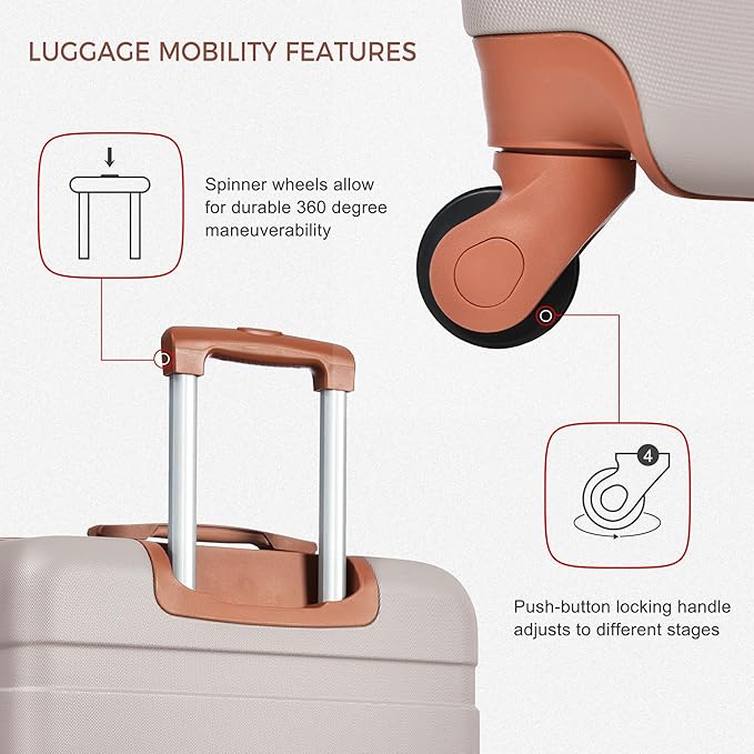Luggage Set 3 Pcs, ABS Durable Lightweight, 360 Silent Spinner Wheels, Hardshell TSA Lock