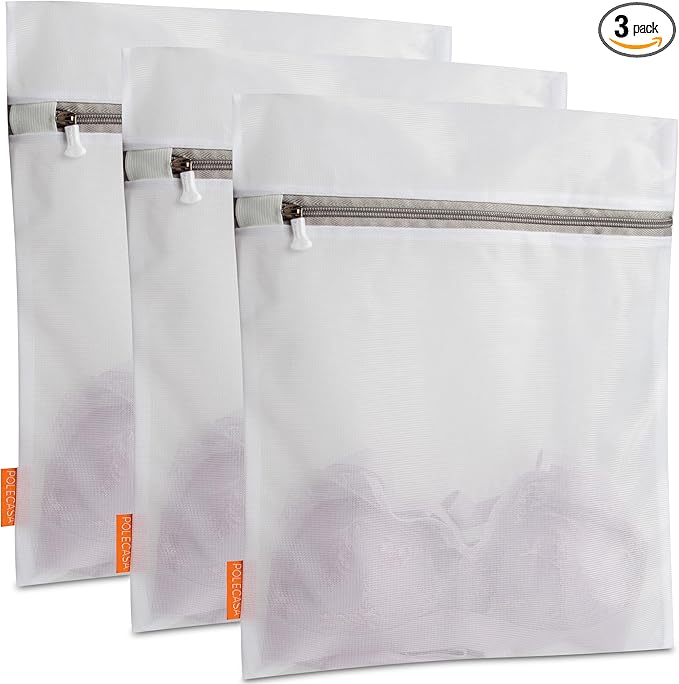 Polecasa 3Pcs 12 x 16 Inches Extra Durable Fine Mesh Laundry Bags with Sturdy Zipper for Delicates (3 Medium)