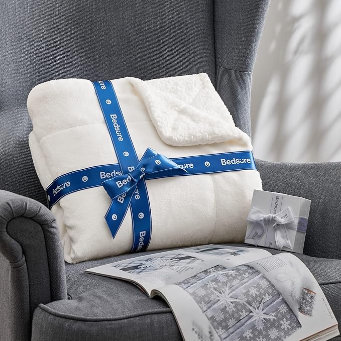 Bedsure GentleSoft Sherpa Fleece Blankets King Size for Bed, Non-Heated, Thick and Warm Throw for Women and Men, Soft Fuzzy Plush King Blanket for Winter, White, 108x90 Inches