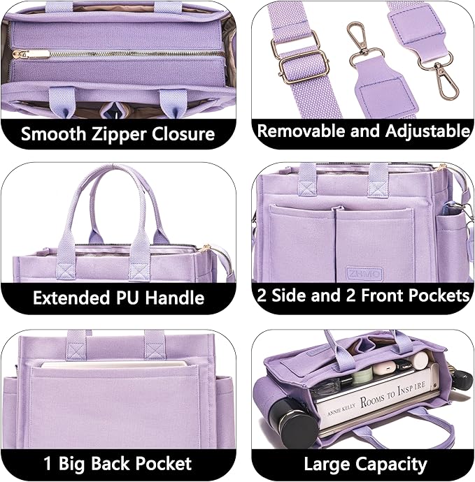 ZHMO Canvas Tote Bag for Women,Women's Bags Crossbody Bags Work Laptop Tote Bag Large Handbags Purse for Travel Nurse Teacher