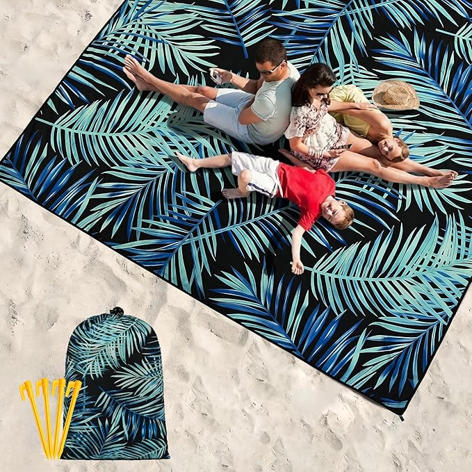Beach Blanket Waterproof Sandproof Extra Large Beach Mat 79" X 83"/120"x108"for 1-8 Adults Quick Drying Durable Outdoor Picnic Mat for Beach Travel Camping Hiking