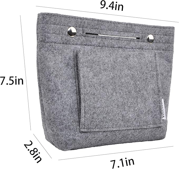Vercord Mini Slim Small Felt Purse Organizer Insert Inside Handbag Tote Pocketbook for Women Grey