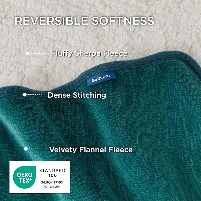 Bedsure Waterproof Blanket for Bed - Sherpa Fleece Waterproof Dog Blankets for Large Dogs, Pet Blankets for Bed/Couch/Dog Crate, Soft Plush Reversible Furniture Protector, Twin Size, 80"x60", Green