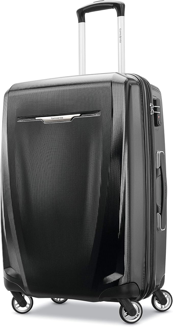 Samsonite Winfield 3 DLX Hardside Expandable Luggage with Spinners, Black, Checked-Medium 25-Inch