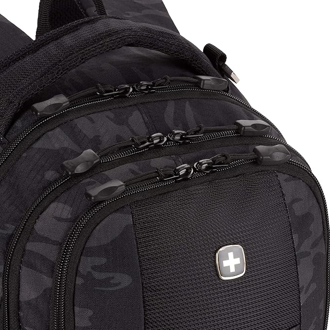 SWISSGEAR Cecil 18-Inch Laptop Backpack Fits 16-Inch Laptop, Travel Daypack with Organizer Pockets, Water Bottle Holders & Padded Straps – Black Cod/Camo