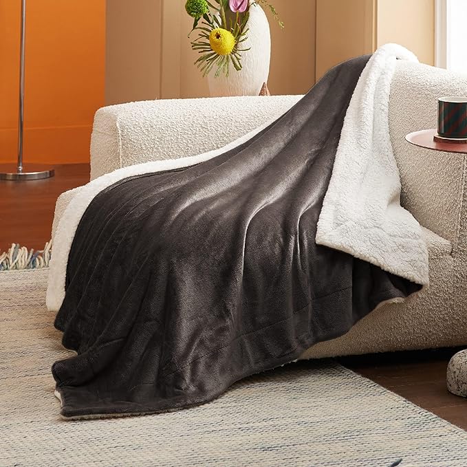 Bedsure GentleSoft Sherpa Fleece Throw Blanket for Couch, Non-Heated, Thick and Warm Throw for Women and Men, Soft Fuzzy Plush Blanket for Winter, Brown, 50x60 Inches