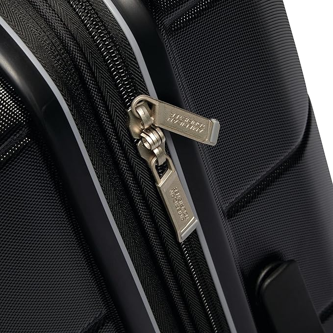 American Tourister Stratum 2.0 Hardside Expandable Luggage with Spinners, Jet Black, 2PC SET (Carry-on/Medium)