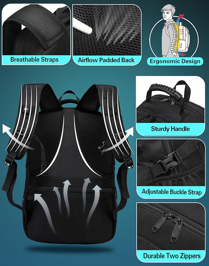 ProEtrade Travel Backpack, Extra Large Laptop Backpack School Business Anti Theft TSA Approved College Work Computer Bag Fits 18.4 Inch Laptop with USB Charging Port Bookbag for Women Men(Black,L)