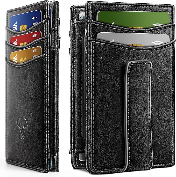 BULLIANT Magnetic Closure Slim Wallet-Genuine Leather Front Pocket Wallet for Men,RFID Blocking,Holds 12 Cards and Money Clip