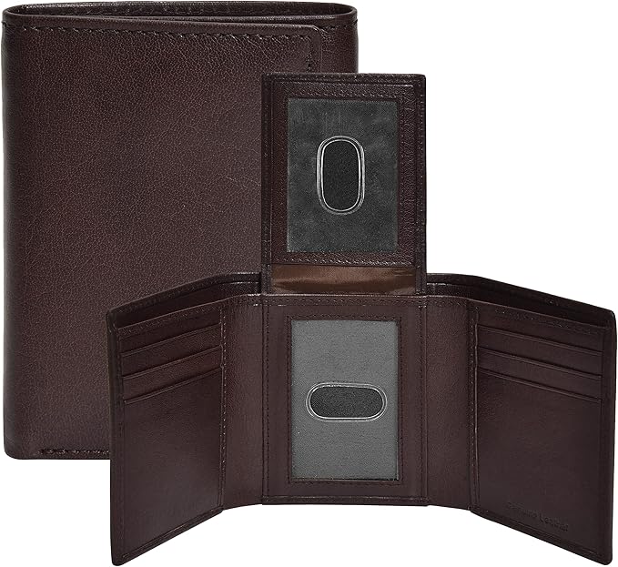 Real Leather Mens Trifold Wallet RFID Blocking Slim Minimalist Front Pocket - Thin & Stylish with ID Window in Gift Box