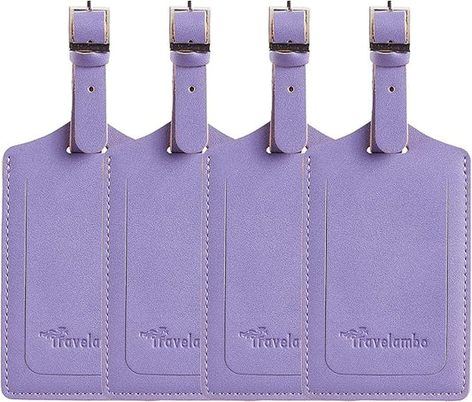 Travelambo Luggage Tags for Suitcases PU Leather Travel Tags Bag Tags Privacy Protection Travel Essentials