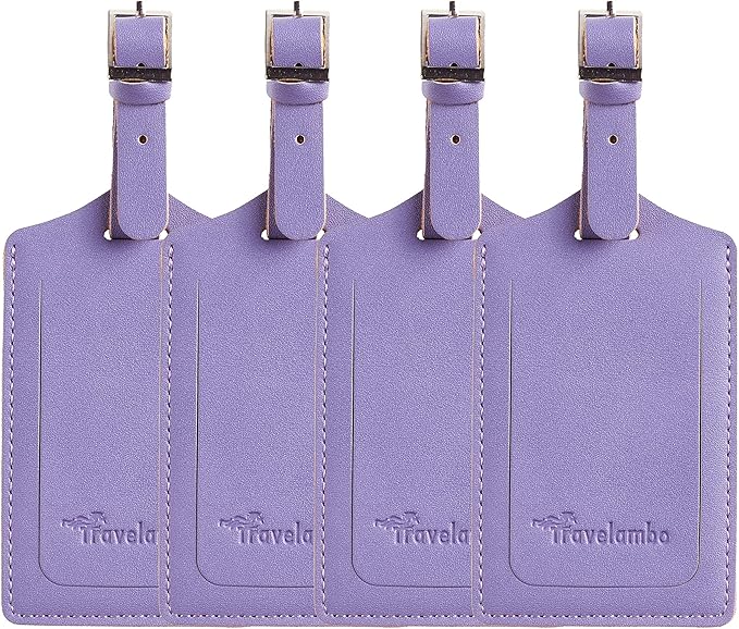 Travelambo Luggage Tags for Suitcases PU Leather Travel Tags Bag Tags Privacy Protection Travel Essentials