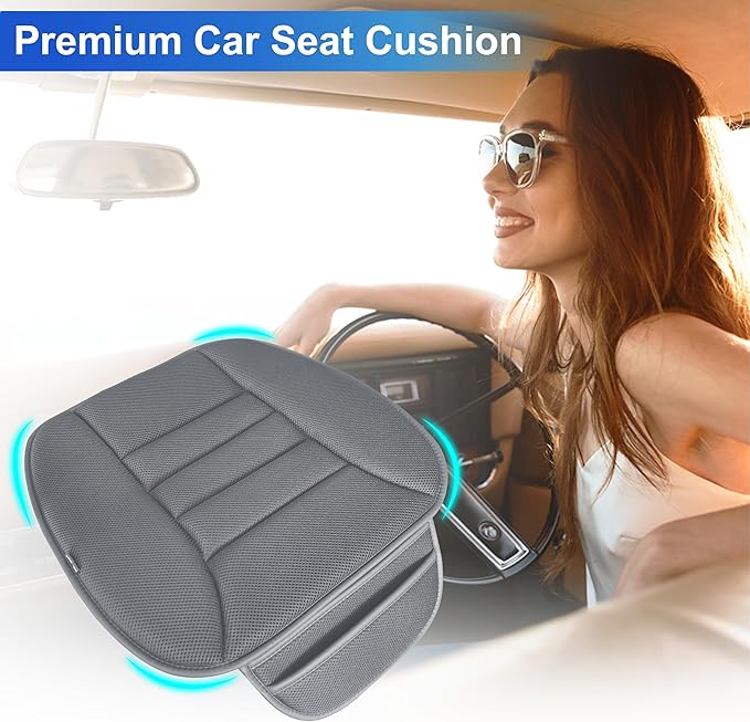 Car Seat Cushion, Driver Cushion with Comfort Memory Foam & Non-Slip Rubber Bottom, Car Seat Pad Works with 95% of Vehicles and Office Chair or Home - 4D Dark Grey