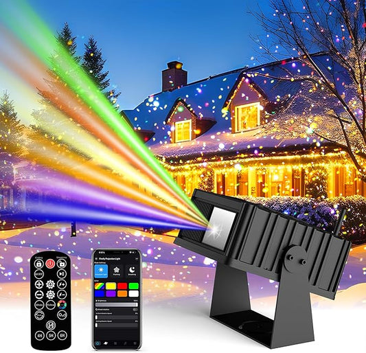 AIRIVO Outdoor Star Laser Projector, App & Remote Control 7 Colors Motion Smart Firefly Lights Christmas Snowflake Projector, 8 Lighting Effects Fairy Light Projector for Holiday Decor Garden Light