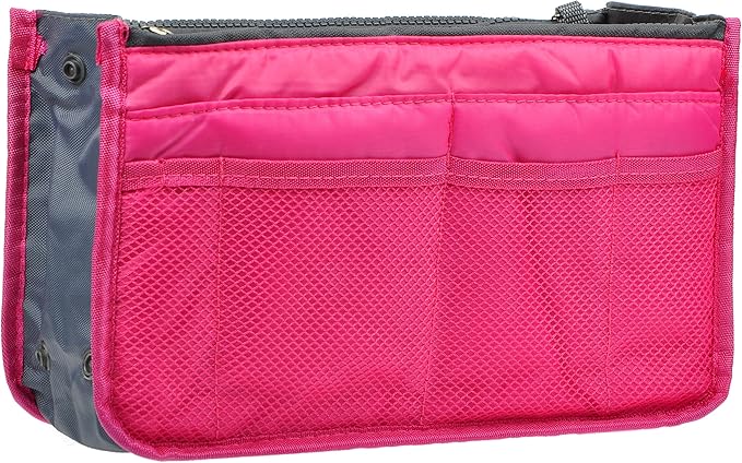 Vercord Purse Organizer Insert for Handbags Bag Organizers Inside Tote Pocketbook Women Nurse Nylon 13 Pockets Rose Large