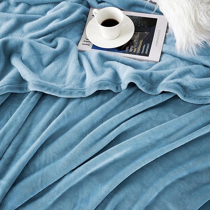 Hansleep Fleece Blanket for Couch Washed Blue, Super Soft Flannel Fuzzy Throw Plush Cozy Blanket for All Seasons, Washed Blue, Throw 50x60 Inches