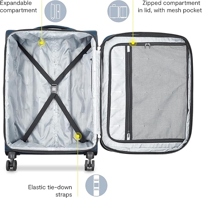 DELSEY PARIS Sky Max 2.0 Softside Expandable Luggage with Spinner Wheels, Blue, 2-Piece Set (21/24)