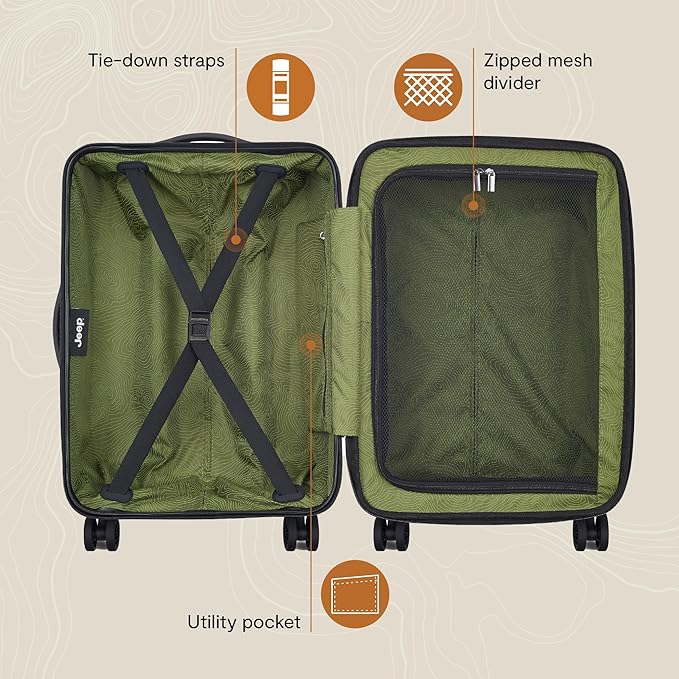 Jeep JH004C Hardside Expandable Luggage with Spinner Wheels, Beige, Carry-On 20 Inch