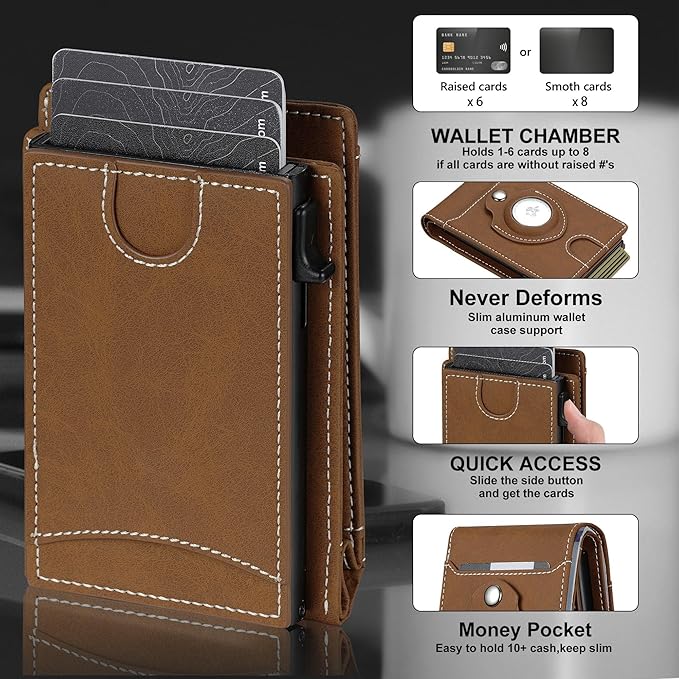 furid Airtag Wallet For Men - Smart Apple Air Tag Wallet with Airtag Holder, Rfid Pop Up Slim Minimalist Wallets,Gifts Boxed