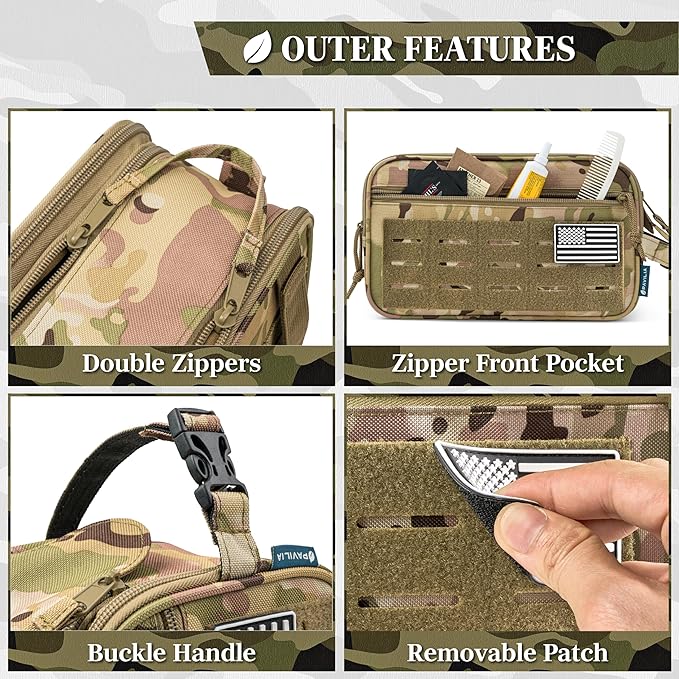 PAVILIA Extra Large Tactical Toiletry Bag for Men, Travel Hygiene Bag, Military Gear Dopp Kit, Molle Accessories Pouch, Shaving Grooming Essentials Gym Bathroom Shower Toiletries Tool EDC, Camo XL