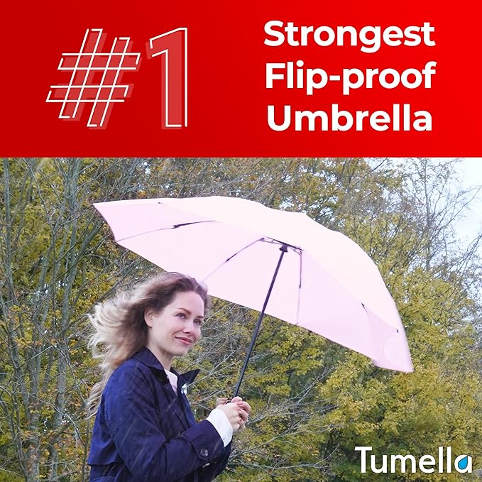 TUMELLA Inverted Windproof Umbrella, Large, Strong, Light, Portable, Automatic Reverse Folding Rain Umbrella, Durable Premium Grip, Fits Car & Backpack