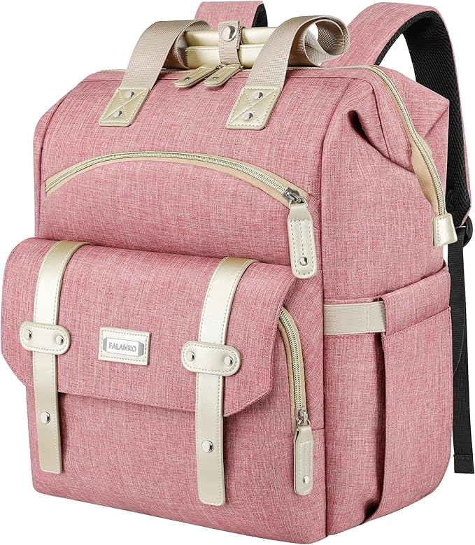 FALANKO Backpack for Women,Wide Open Work Large Student Bookbag for 15.6 Inch Laptop,Doctor Teacher Nurse College School Travel Bag,Water Resistant Laptop Bookbag Computer Back Pack Pink